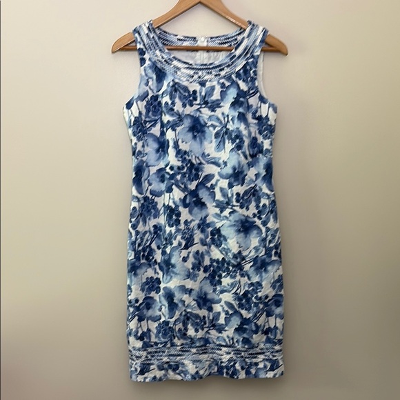 Charter Club 100% Linen Dress Sleeveless Blue Floral Costal Cottage Size 6 - Picture 1 of 11